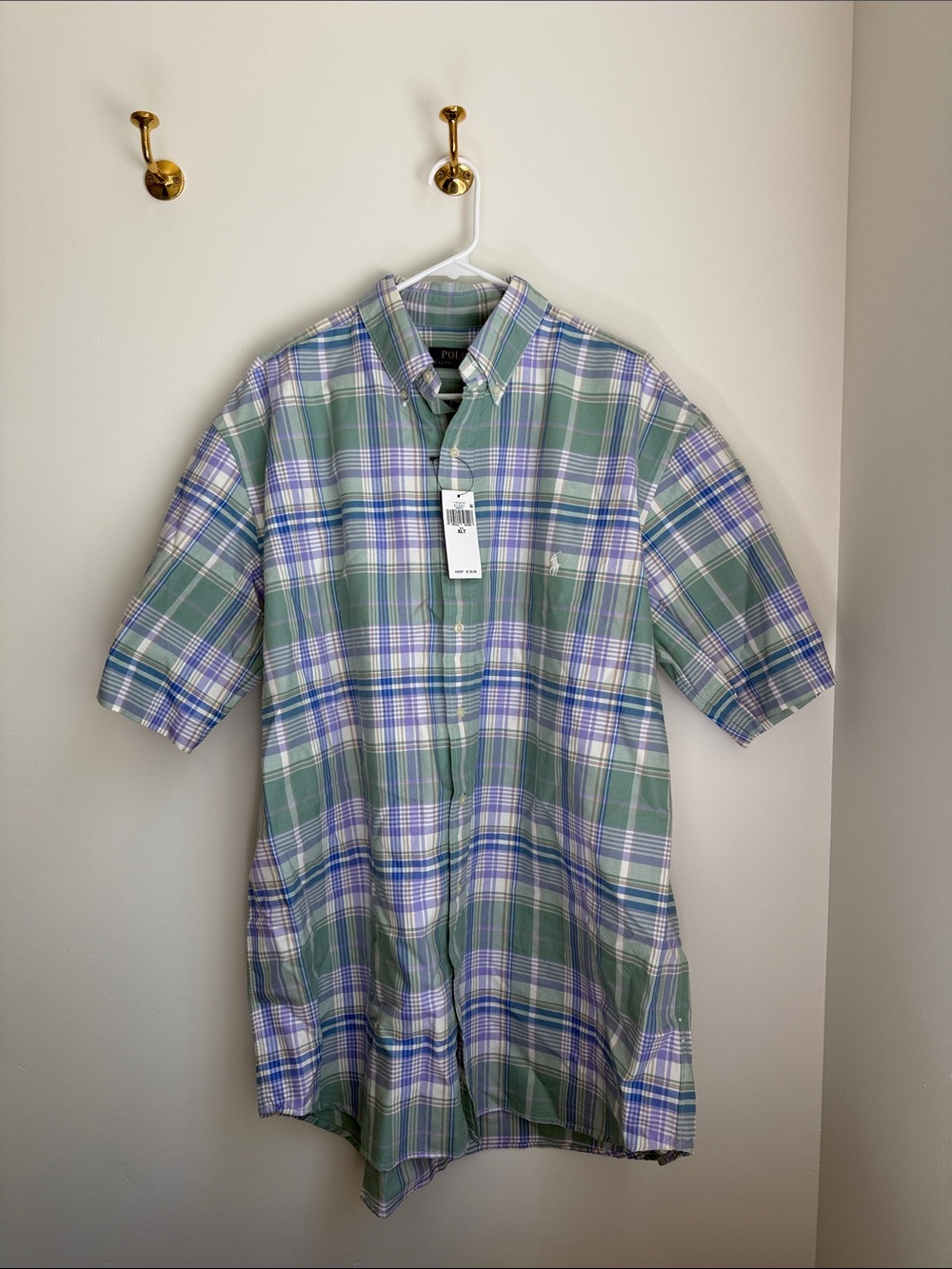 Polo by Ralph Lauren Green and Blue Plaid Short-Sleeve Button-Down Shirt